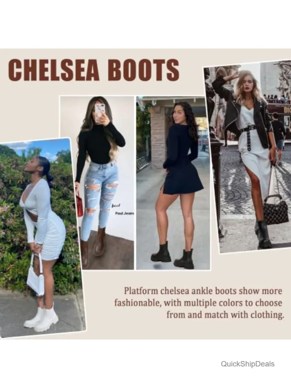 Women's Chelsea Combat Boots Chunky Platform Ankle Boots Faux Leather Water